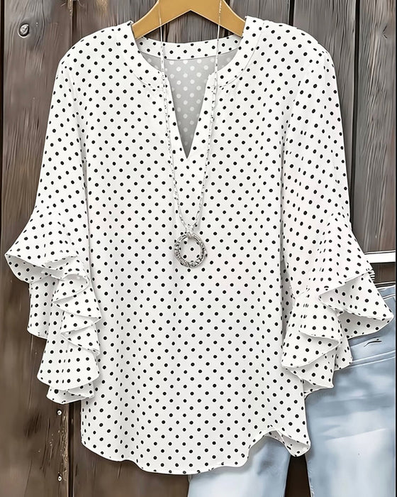 Blouse Stip Meerlaags Ruches Mouw