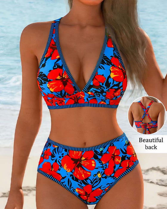 Bikini Bloemen Deep-V Hoge-Taille