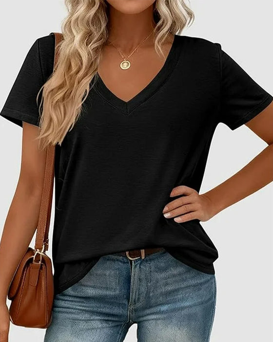 T-Shirt Pullover V-Hals Effen