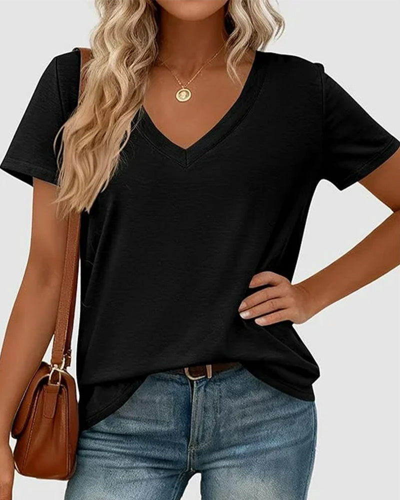 T-Shirt Pullover V-Hals Effen
