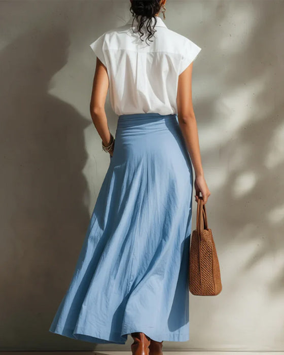 Blouse Diepe V Knoopsgat Mouwloos