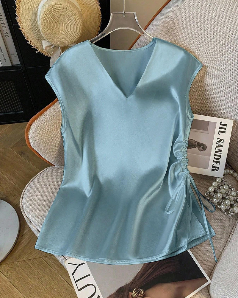 Blouse V-Hals Trekkoord Mouwloos