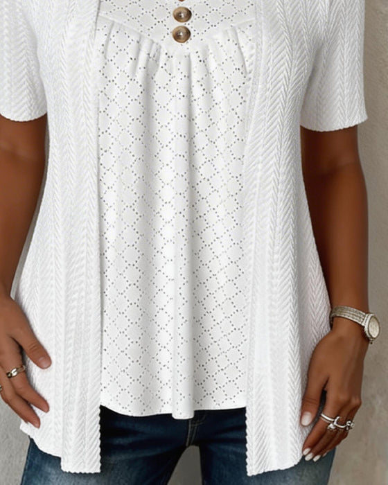 Blouse Nep Gelaagd Vierkante Hals Uitgesneden Patchwork