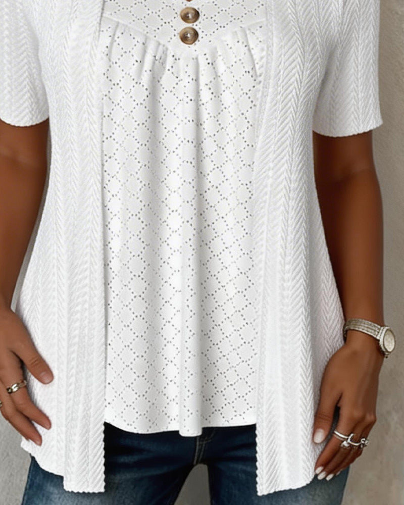 Blouse Nep Gelaagd Vierkante Hals Uitgesneden Patchwork