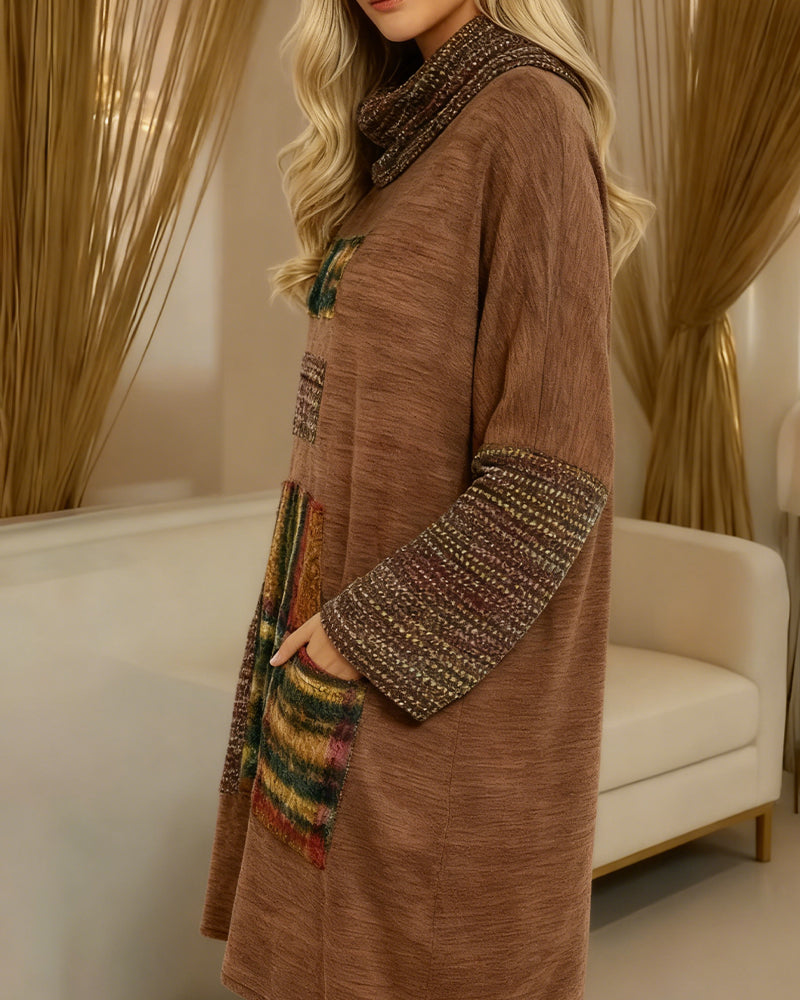 Retro Jurk Met Coltrui En Colorblock