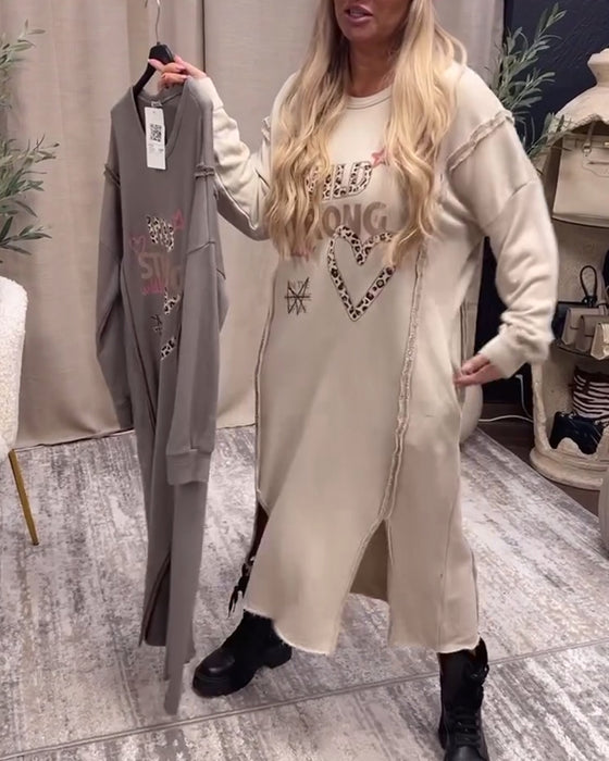 Losse jurk met lange mouwen en print