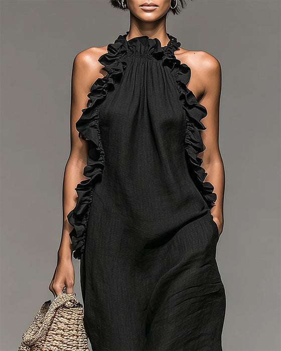 Jurk Halterneck Gerimpeld Lang