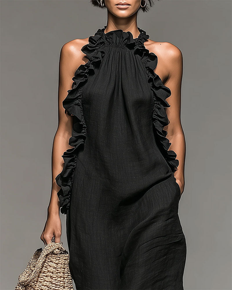 Jurk Halterneck Gerimpeld Lang