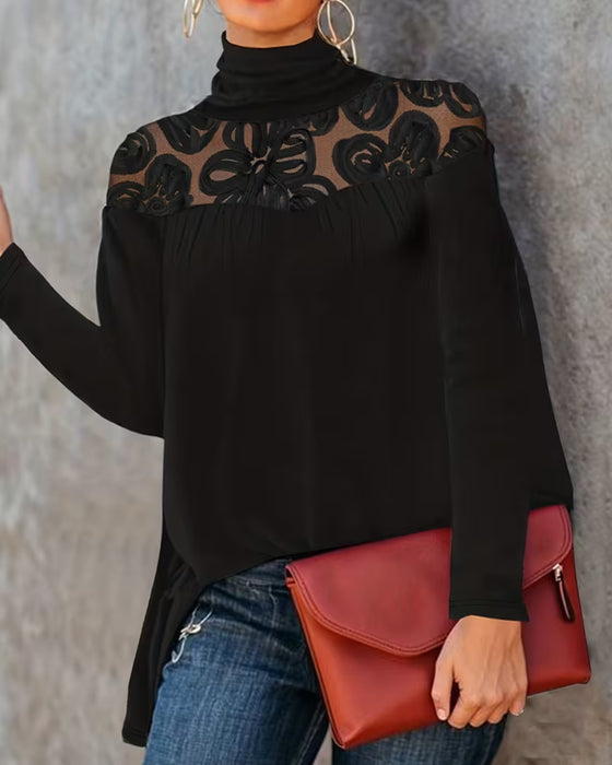 Blouse Turtleneck Gerimpeld Bloemen