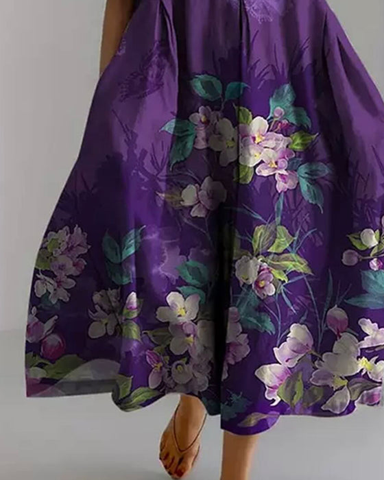 Jurk Rondhals Paars Bloemen