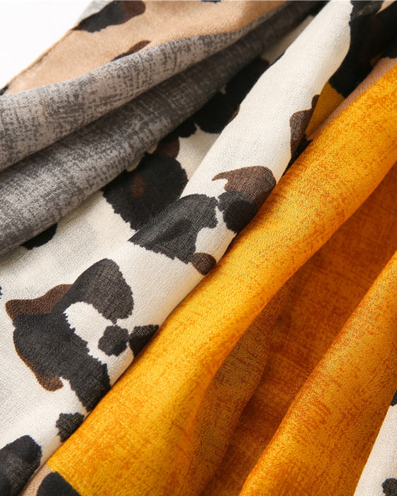 Dames Sjaal Luipaard Patchwork Print Franje Omslagdoek