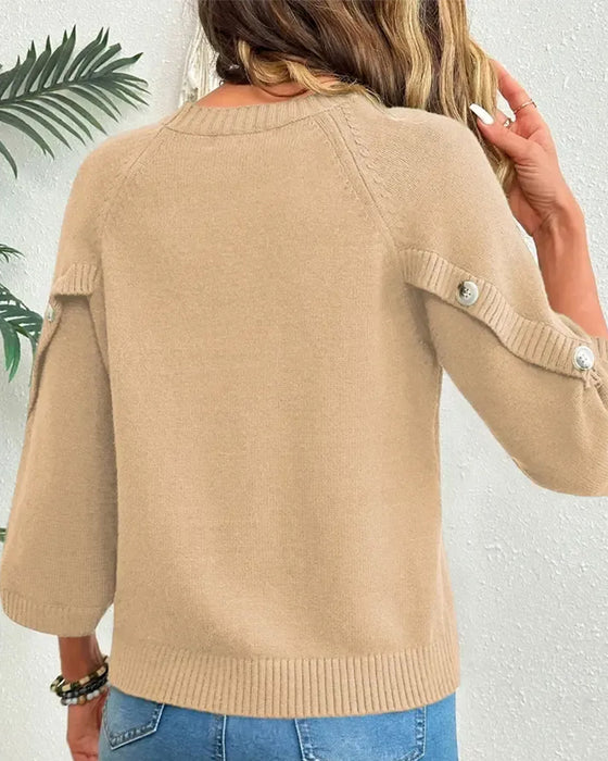 Pullover Ronde Hals Knoopsluiting Klokmouw