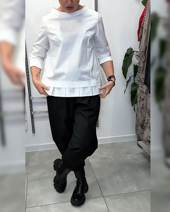 100% Katoen Bloes Wijde Kraag Effen Kleur Casual
