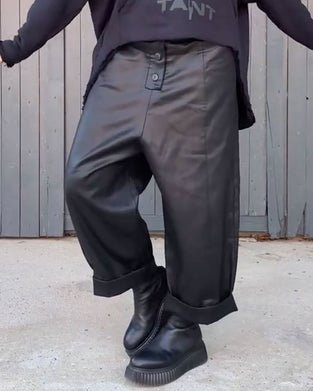 Broek Hoge Taille Wijde Pijp Opgerolde Zoom