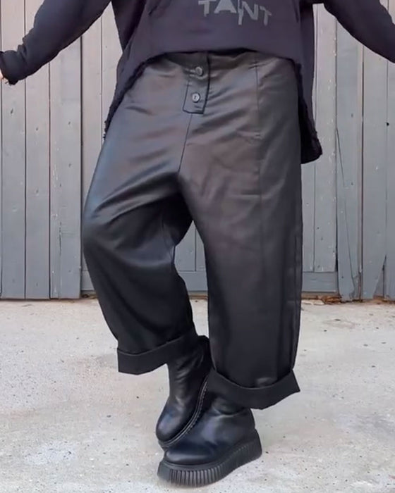 Broek Hoge Taille Wijde Pijp Opgerolde Zoom
