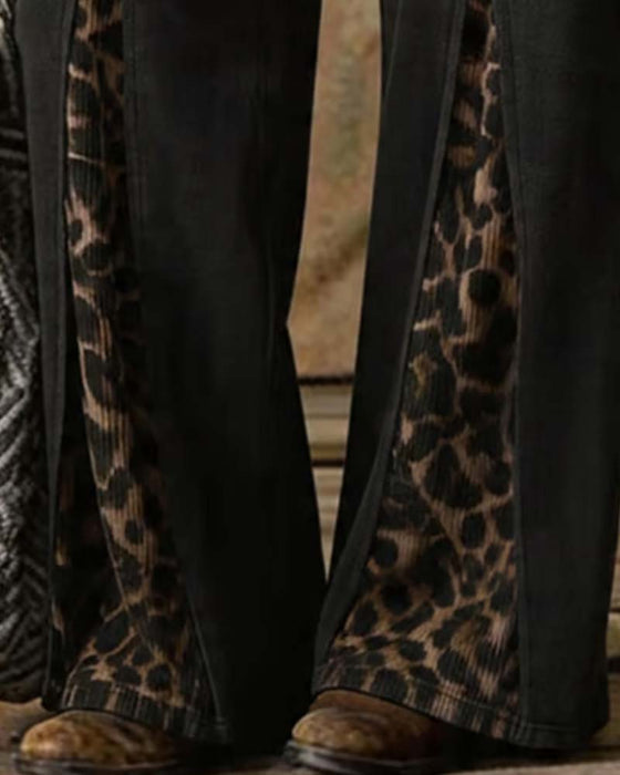 Broek Luipaardprint Wijd Patchwork Casual