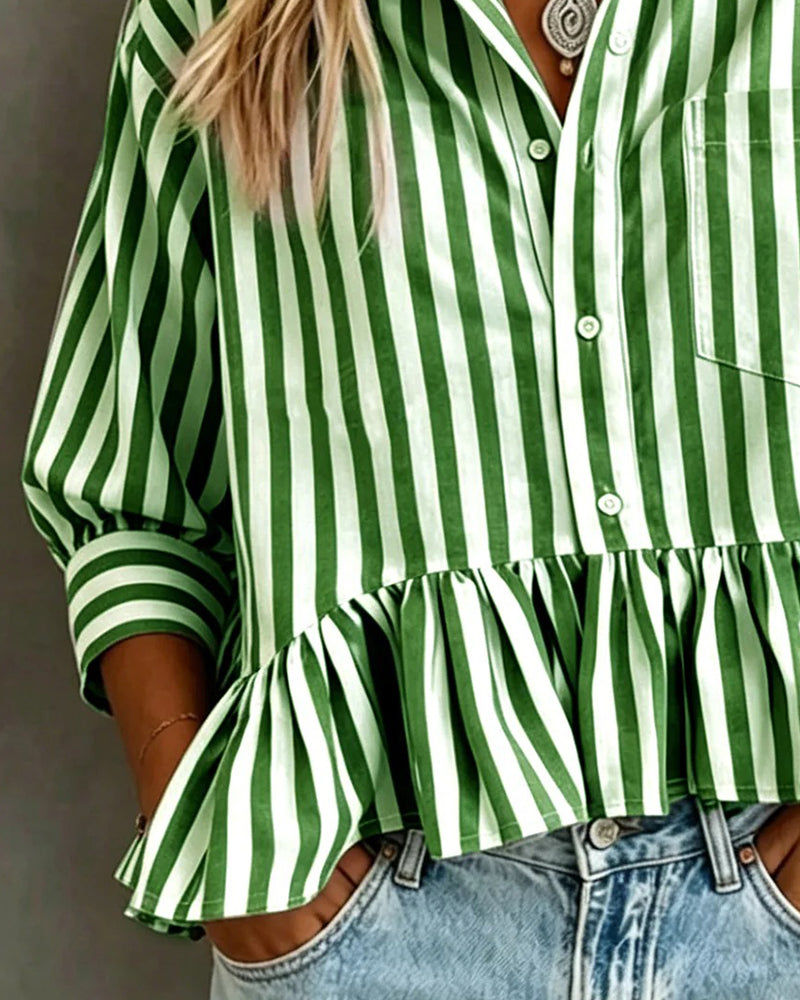 Casual Gestreepte Blouse Met Ruches