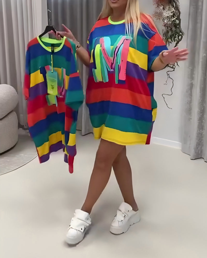 Jurk Regenboog Gestreept Letter