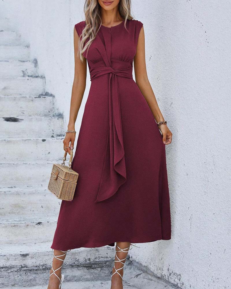 Jurk Effen Ingesnoerde Taille Strik