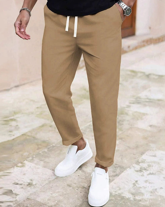 Heren Broek Effen Trekkoord Slim Fit Cropped