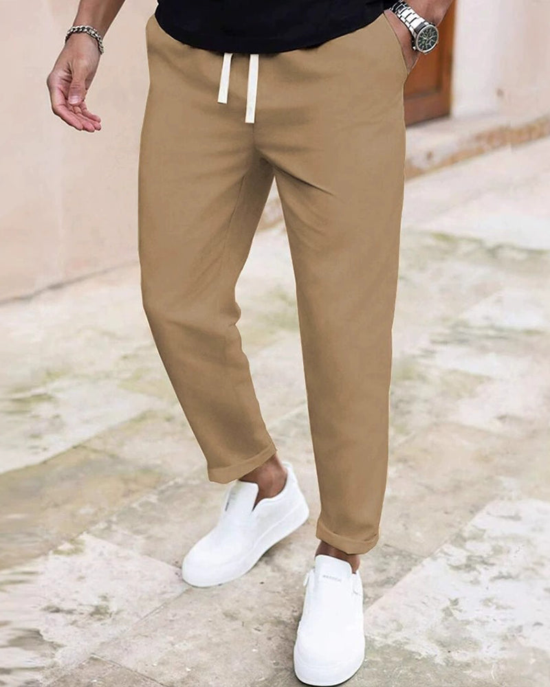 Heren Broek Effen Trekkoord Slim Fit Cropped