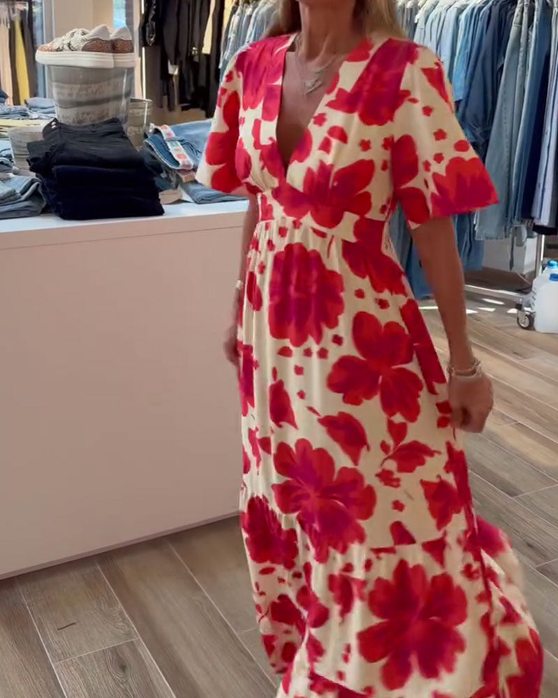 Jurk Diepe V Resort Taille Geprint