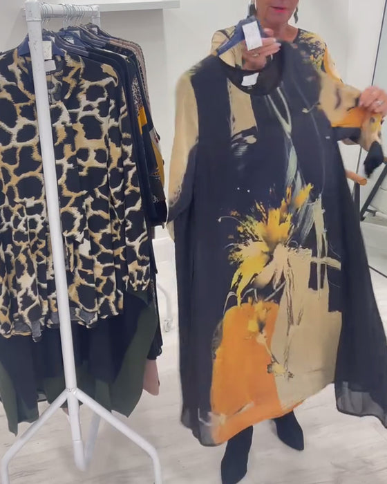 Jurk Met Ronde Hals En Retro Print