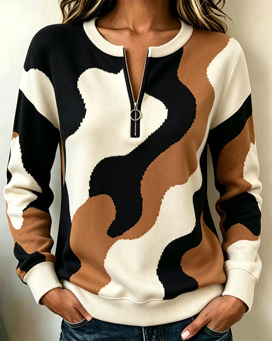Sweatshirt Kleurblok Rits Casual