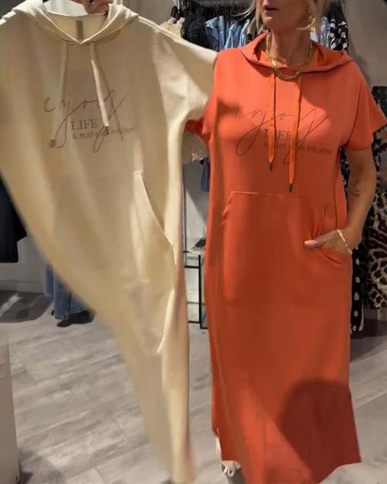 Jurk Met Capuchon Casual Trekkoord