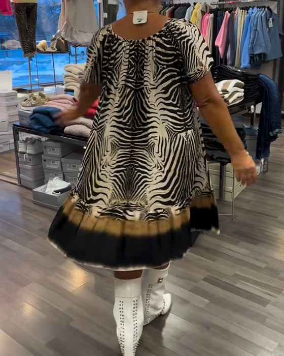 Jurk Losse Ronde Hals Korte Mouw Gedrukt