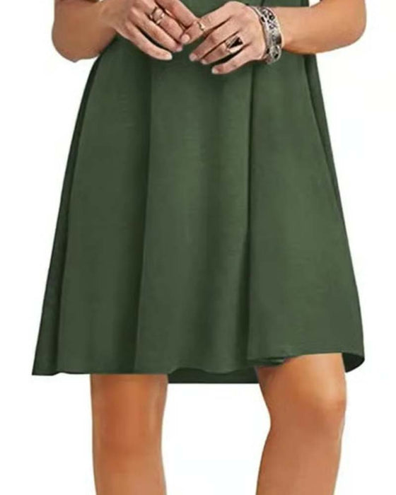 Jurk Ruffle Korte Mouw Ronde Hals