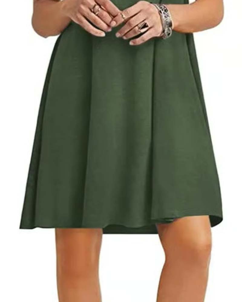 Jurk Ruffle Korte Mouw Ronde Hals