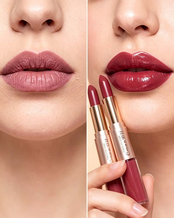 Set 2-In-1 Dubbelzijdige Lippenstift En Lipgloss