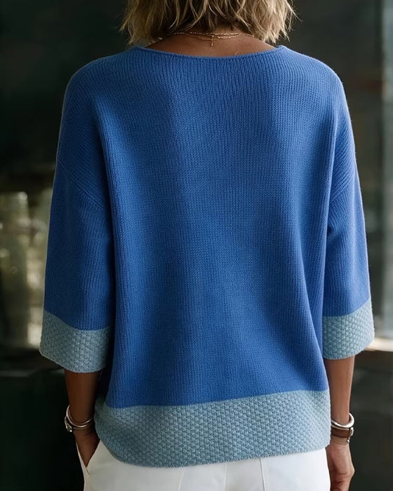 Cardigan Contrastkleur V-Hals Twee-Knoops