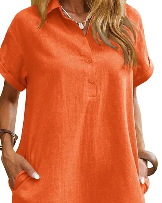 Jurk Knoopsgat Knoop Split Korte Mouw Casual