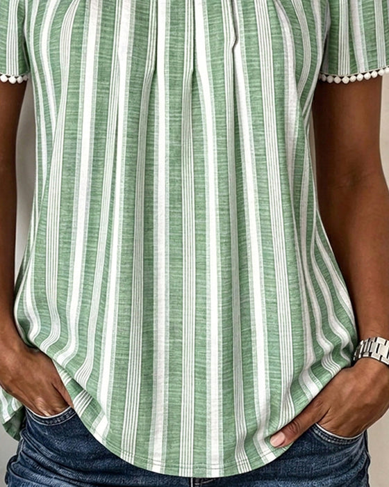 Blouse Gestreept Vierkante Hals Korte Mouw