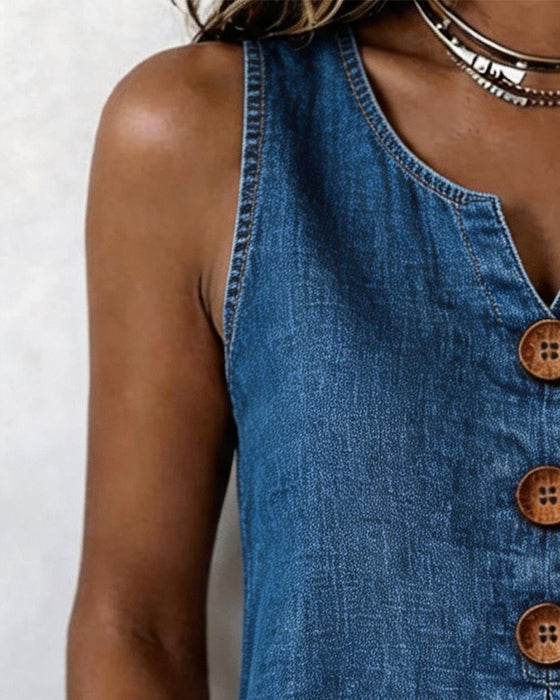 Blouse Denim Mouwloos Dichtknopen