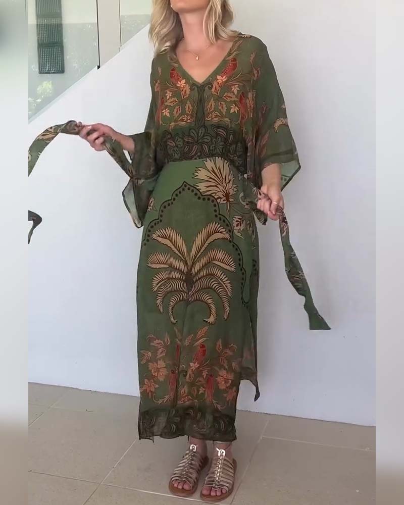 Jurk Bedrukt V-Hals Resort