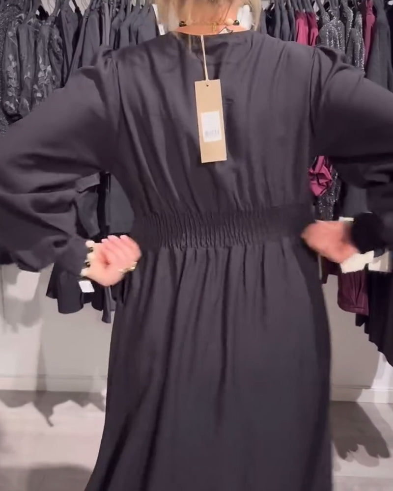 Jurk Met Pofmouwen En Taille-Omlijstend Design