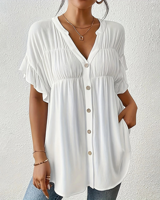 Blouse casual geplooid effen kleur