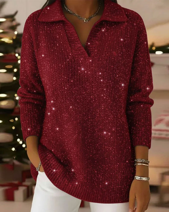 Pullover Revers Lange Mouw Los