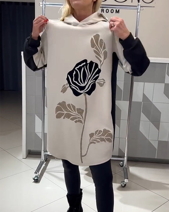 Jurk Met Capuchon Color-Block Bloemenprint