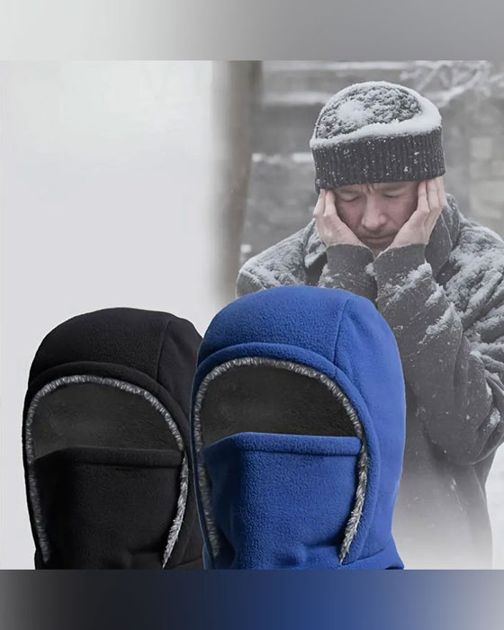 Winter 2 In 1 Muts En Gezichtsmasker Winddicht Dikke Fleece Voering Voor Buitensport Zwart