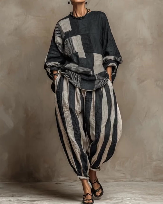 Casual Set Gestreept Ronde Hals Tweedelig