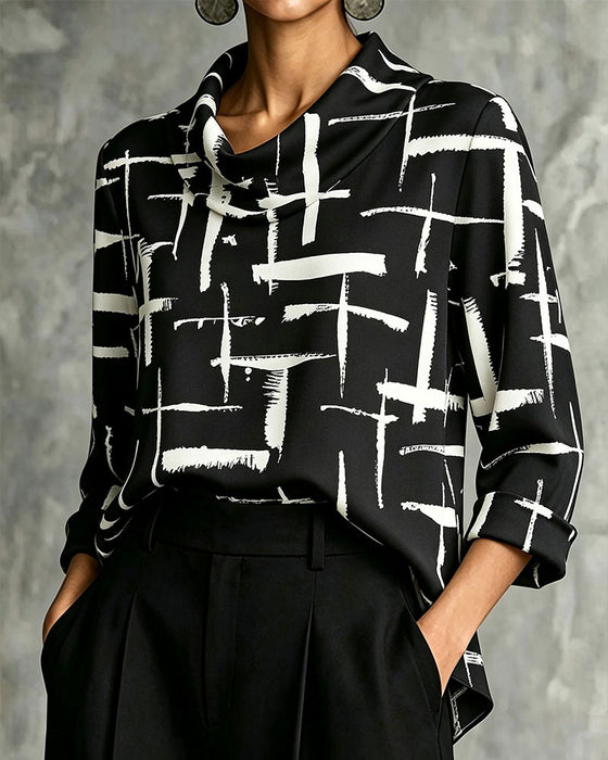 Blouse Mock Cowl Hals Kruis Patroon