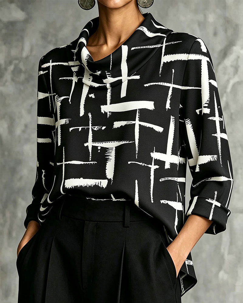 Blouse Mock Cowl Hals Kruis Patroon