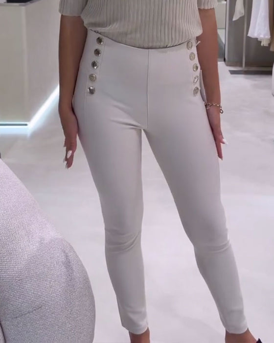 Broek Hoge Taille ZijKnoop Stretch