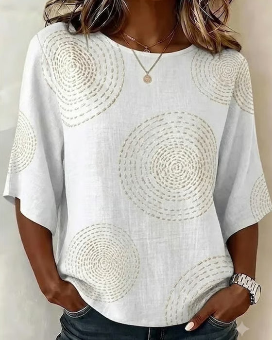 Blouse Concentrische Cirkel Afdruk Los Korte Mouw