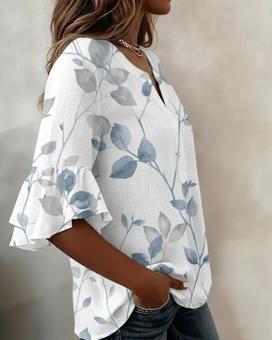 Blouse Flutter Flare Mouw Blad Print