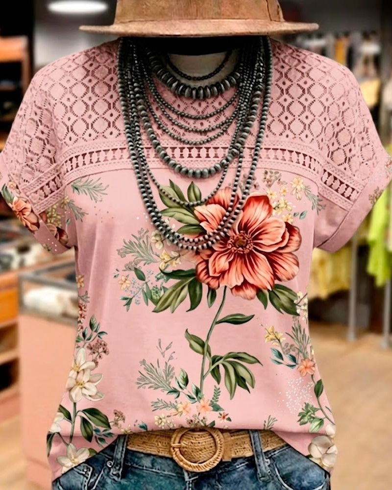 T-Shirt Cut-Out Patchwork Korte Mouw
